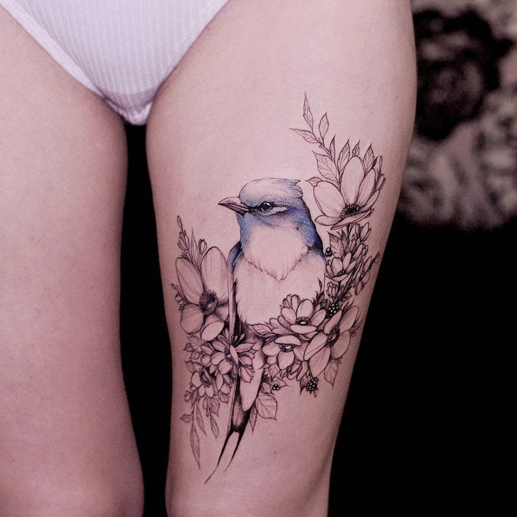 Ram?n on -   8 bird thigh tattoo
 ideas
