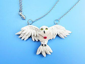 Harry Potter Hedwig Owl Polymer Clay Necklace -   13 clay crafts harry potter
 ideas