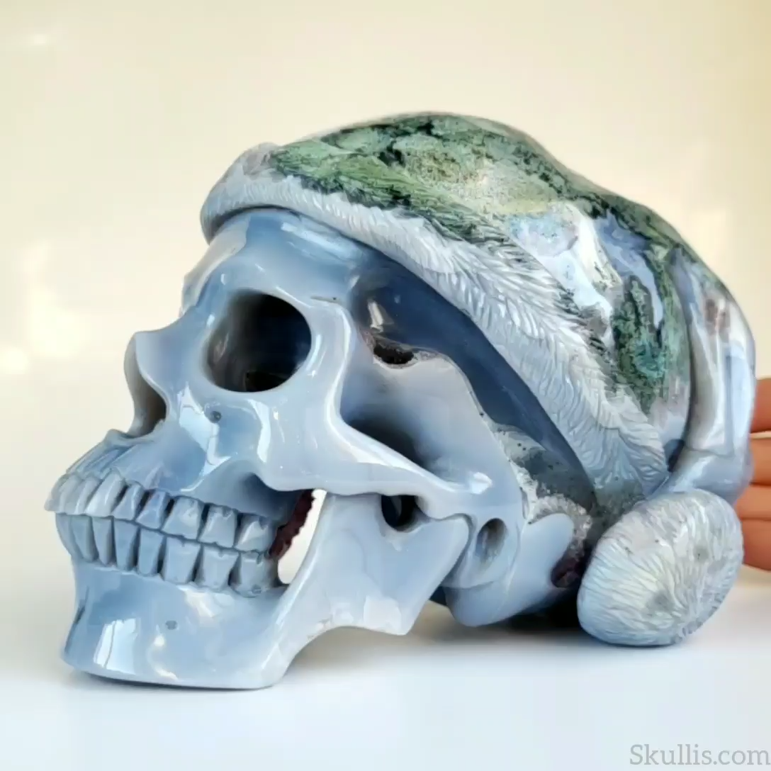 Jack Frost Amethyst Agate Geode Carved Crystal Skull with Stocking Cap Sculpture -   13 mini skull tattoo
 ideas