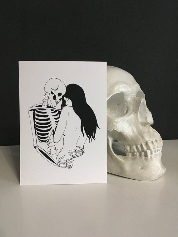 Death and the Maiden Art Post Card / Skeleton Skull Goth Love Lovers Dark Romance Goth Macabre Tattoo / Mini Art Print Greeting Post Card -   13 mini skull tattoo
 ideas