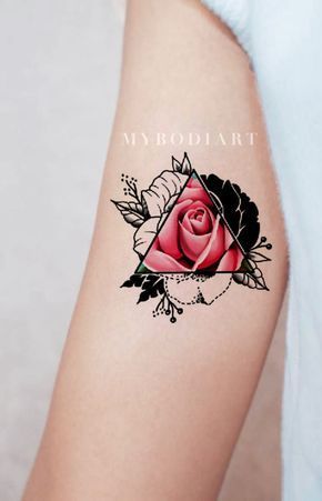 Brianne Trending Geometric Triangle Red Rose Temporary Tattoo -   14 tattoo arm blumen
 ideas