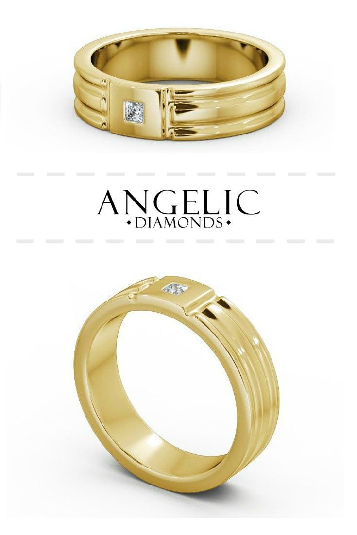 Mens Grooved Diamond Wedding Ring 9K Yellow Gold - Friarn -   16 yellow gold decor
 ideas
