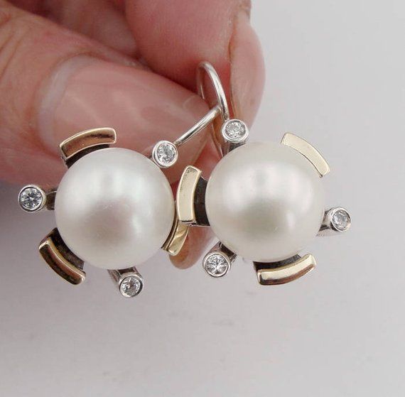 925 Silver Pearl earrings, Silver and Gold earrings, Round Pearl earrings, Yellow gold Pearl earrings, Fine Pearl Earrings (ms 395e) -   16 yellow gold decor
 ideas