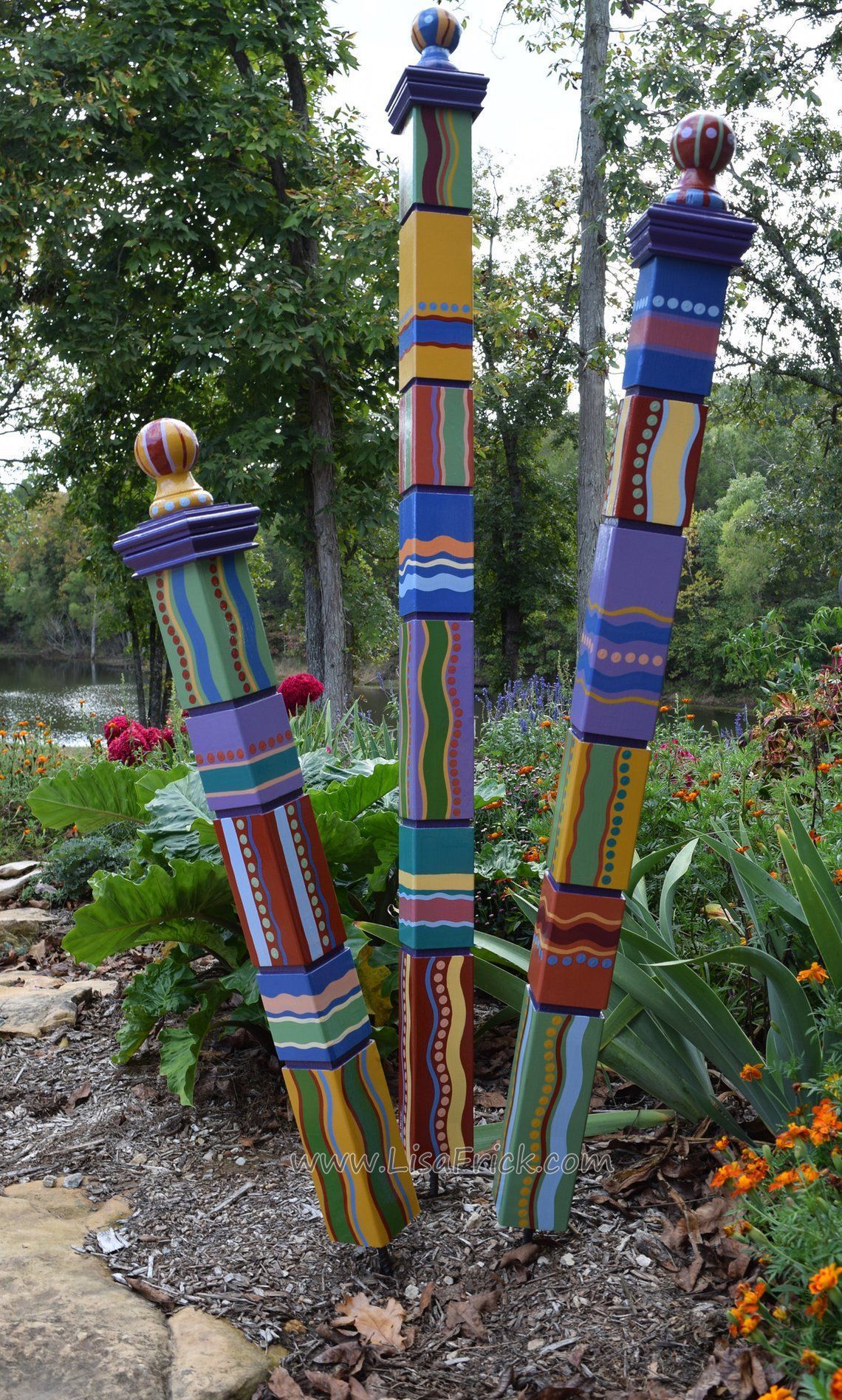 Garden Totems | Hand Painted Garden Art | Garden Sculpture | Sculptural Totems | Yard Art | Colorful Totems | Lawn Art | New Color Scheme -   17 garden decking mom
 ideas
