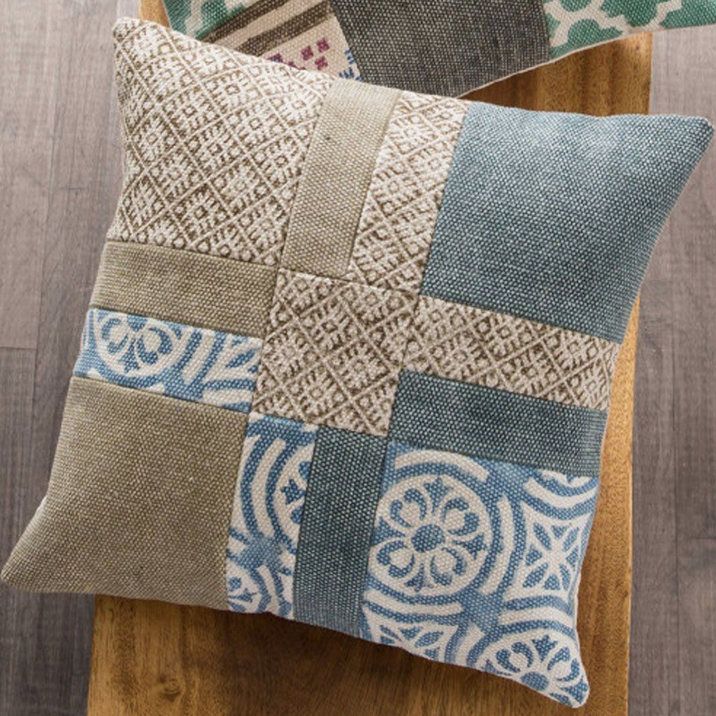 VivaTerra Block Print and Stone Wash Patchwork Pillow Covers -   17 recycled fabric crafts
 ideas