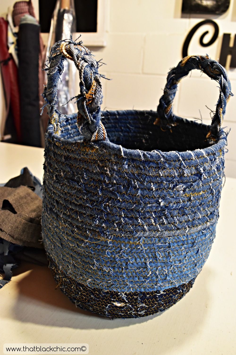 DIY Rope Basket with Recycled Denim [...And the Fabric Mart gift certificate winner is announced! -   17 recycled fabric crafts
 ideas