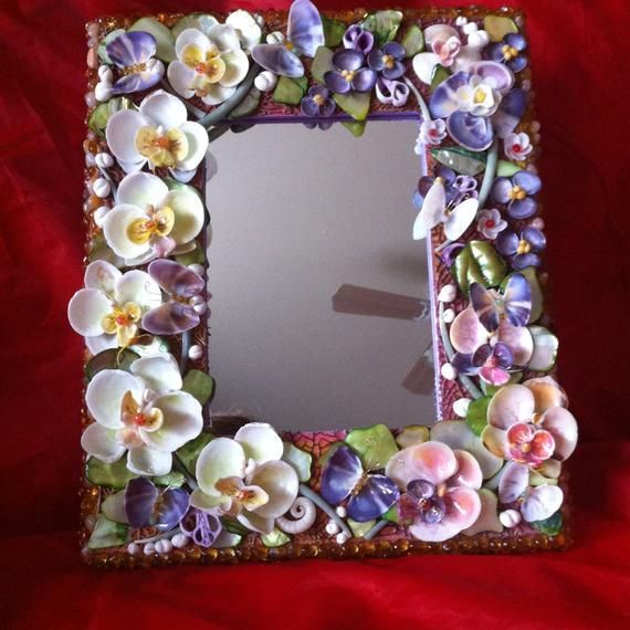 Unique Mirror with the Seashell Orchids&Butterflies -   18 seashell crafts butterfly
 ideas