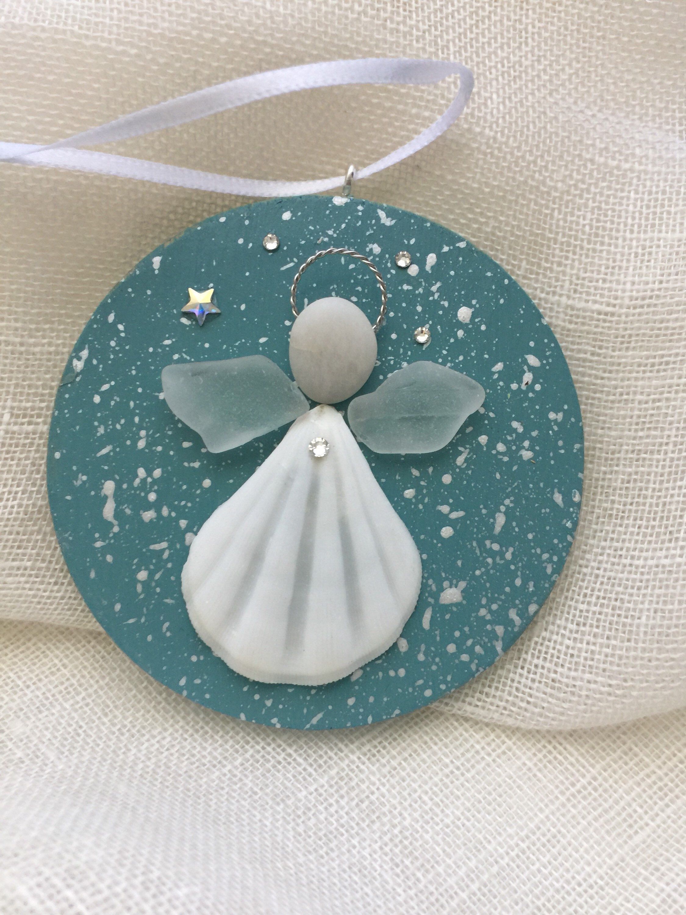 Shell ornament/ sea glass ornament/ shell angel ornament/white shell angel/christening angel -   18 seashell crafts butterfly
 ideas