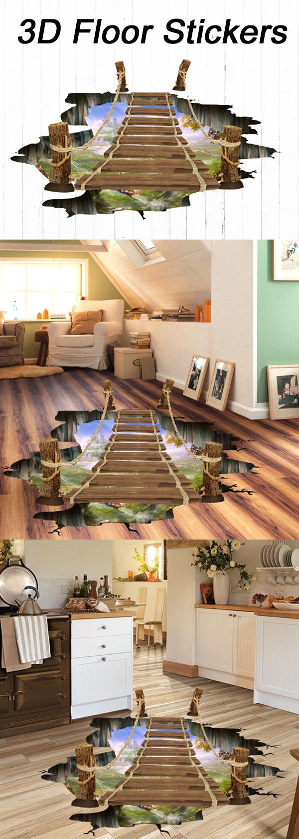 US$6.99 36% 3D Wooden Bridge Living Room Bedroom Animals Floor Home Background Wall Decor Creative Stickers Home Decor from Home and Garden on banggood.com -   20 game room decor
 ideas