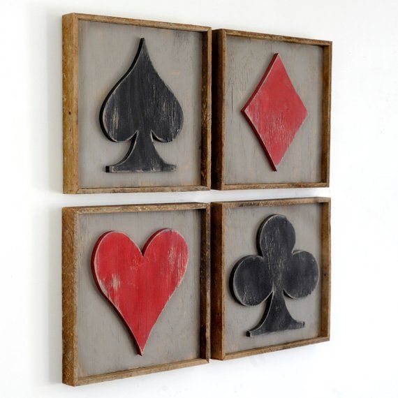 Framed Playing Cards Suits 4 Pc Set Game Room Decor Poker Room Playing Card Art Game Room Sign Poker Wall Art Man Cave Decor Card Symbols -   20 game room decor
 ideas