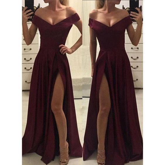 Dark Red Off Shoulder Long Girls Graduation Dress for Prom Elegant Formal Gown -   21 fitness dress girls
 ideas
