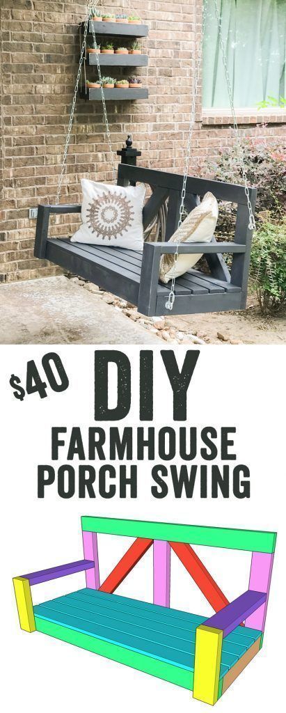 DIY $40 Farmhouse Porch Swing -   21 long porch decor
 ideas