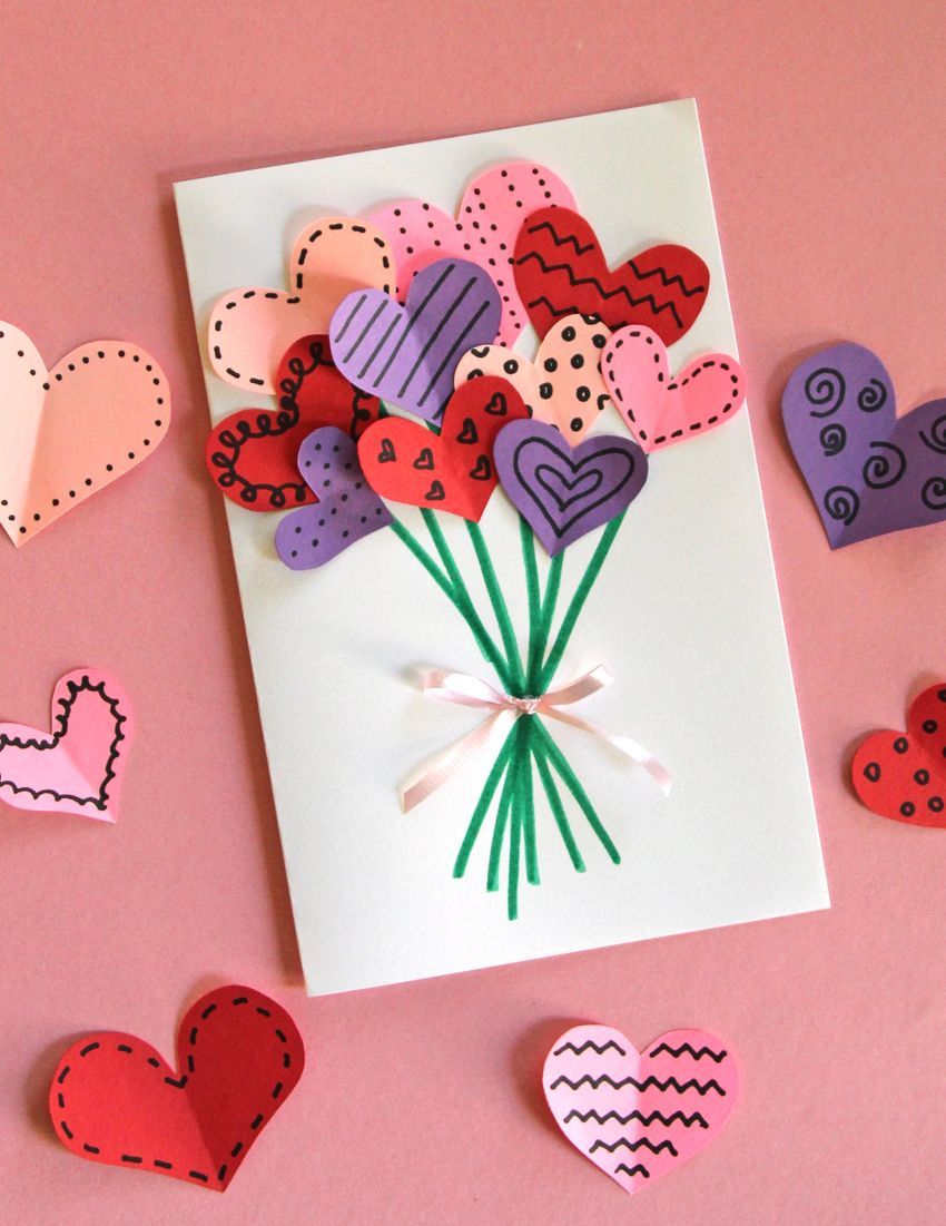 Bouquet of Hearts Card for Valentine's Day -   21 valentines crafts for kids
 ideas