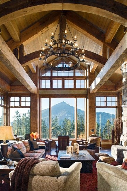 Beautiful Great Room in a Mountain Home with Amazing Windows  Views! I want this so much!!! ~ with the lake meeting up to mu back yard ! my dream house lots of windows light and lake! :) -   22 mountain house decor
 ideas