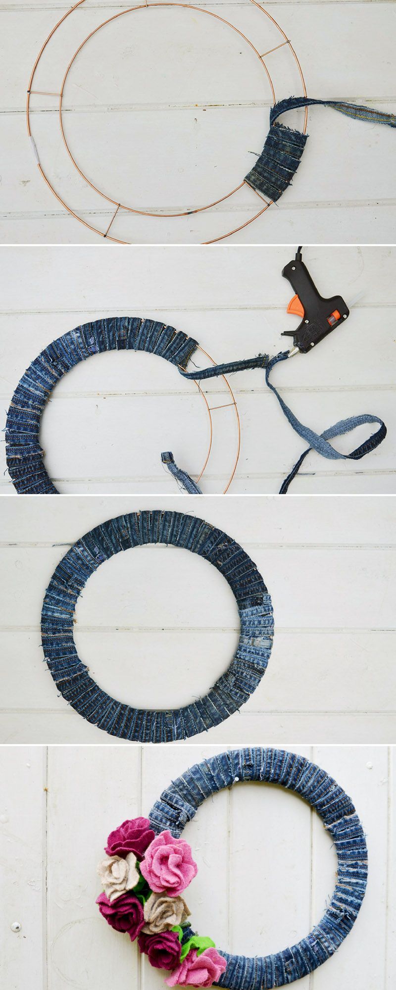 How To Make A Denim Wreath With Felt Roses -   22 recycled crafts jeans ideas