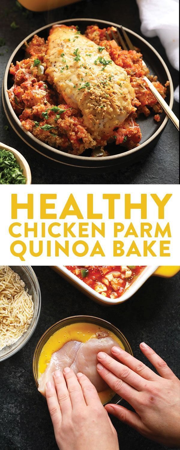 Our protein and veggie-packed healthy chicken parmesan quinoa casserole is a winner for all. It's made with homemade parmesan chicken, marinara, mushrooms, and quinoa for an epic, kid-friendly chicken parmesan casserole. -   23 chicken and quinoa recipes
 ideas