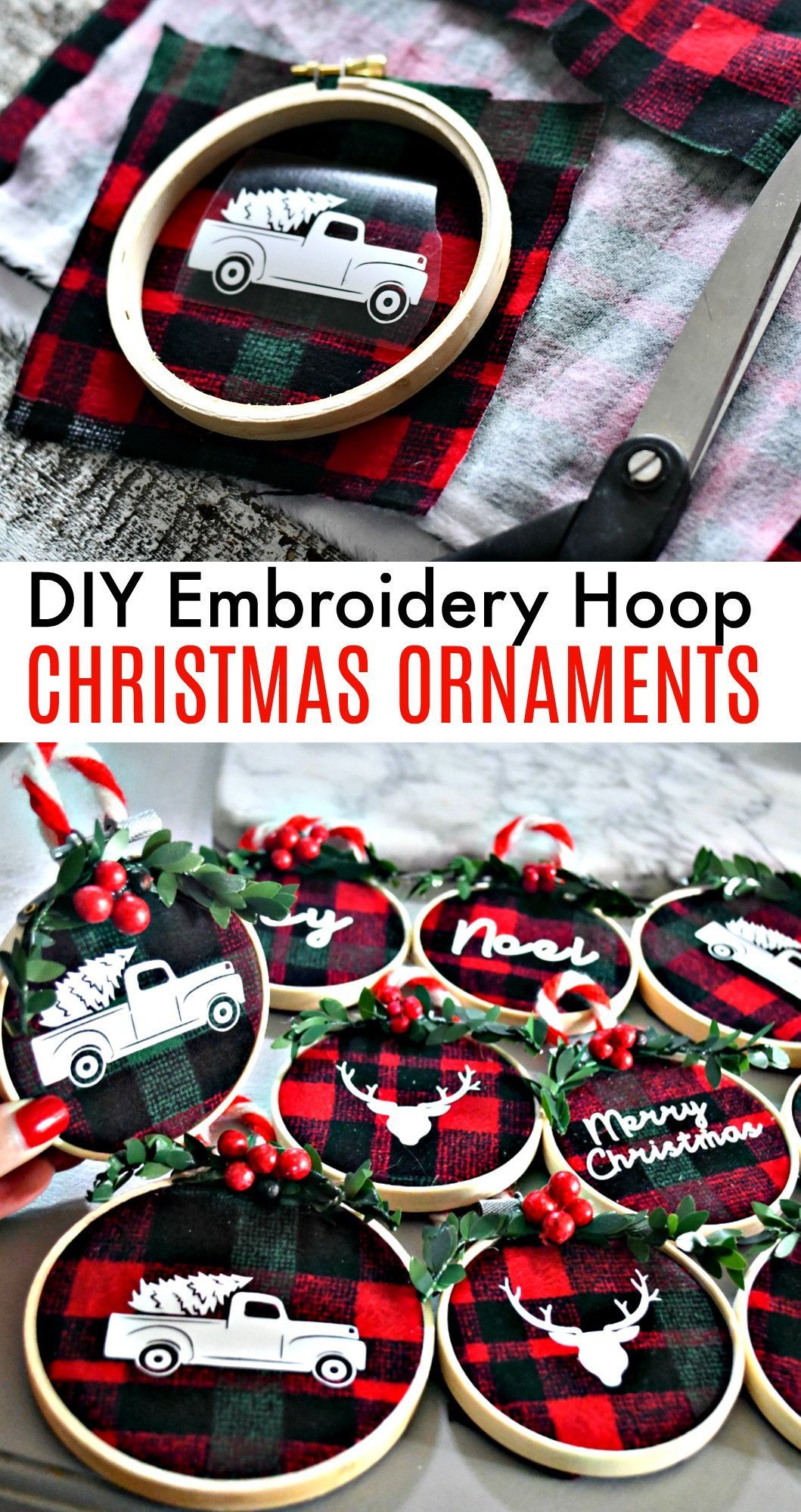 DIY Embroidery Hoop Christmas Ornaments -   23 christmas crafts presents
 ideas