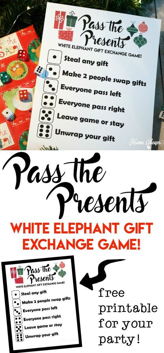 Pass the Presents White Elephant Gift Exchange Game FREE PRINTABLE -   23 christmas crafts presents
 ideas