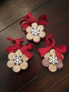 Handmade Upcycled Wine Cork Snowflake Ornaments (set of 3) -   23 christmas crafts presents
 ideas