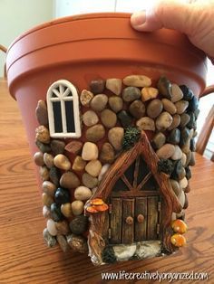 Glue Pebbles And Moss To Old Terra Cotta Pot, Then Watch It Transform Into Quirky Fairy House -   23 garden pots crafts
 ideas