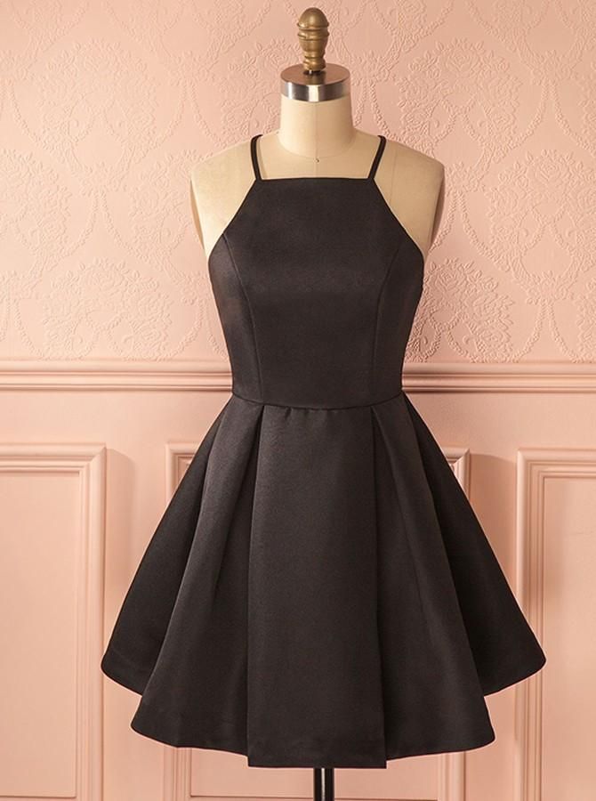 Black Square Neck Straps Pleated Stain Homecoming Dresses -   23 korean black style
 ideas