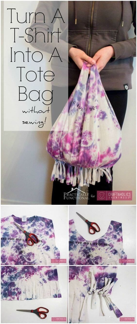 No-Sew T-shirt Bag Tutorial -   23 recycled crafts for teens
 ideas