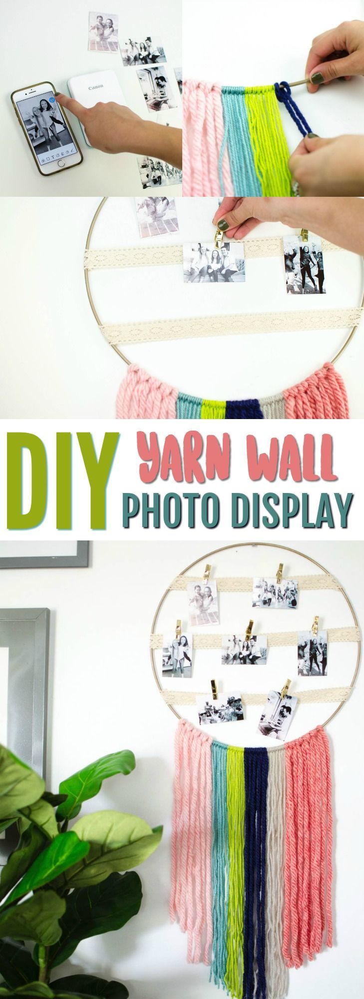 DIY Yarn Wall Hanging Photo Display -   23 recycled crafts for teens
 ideas