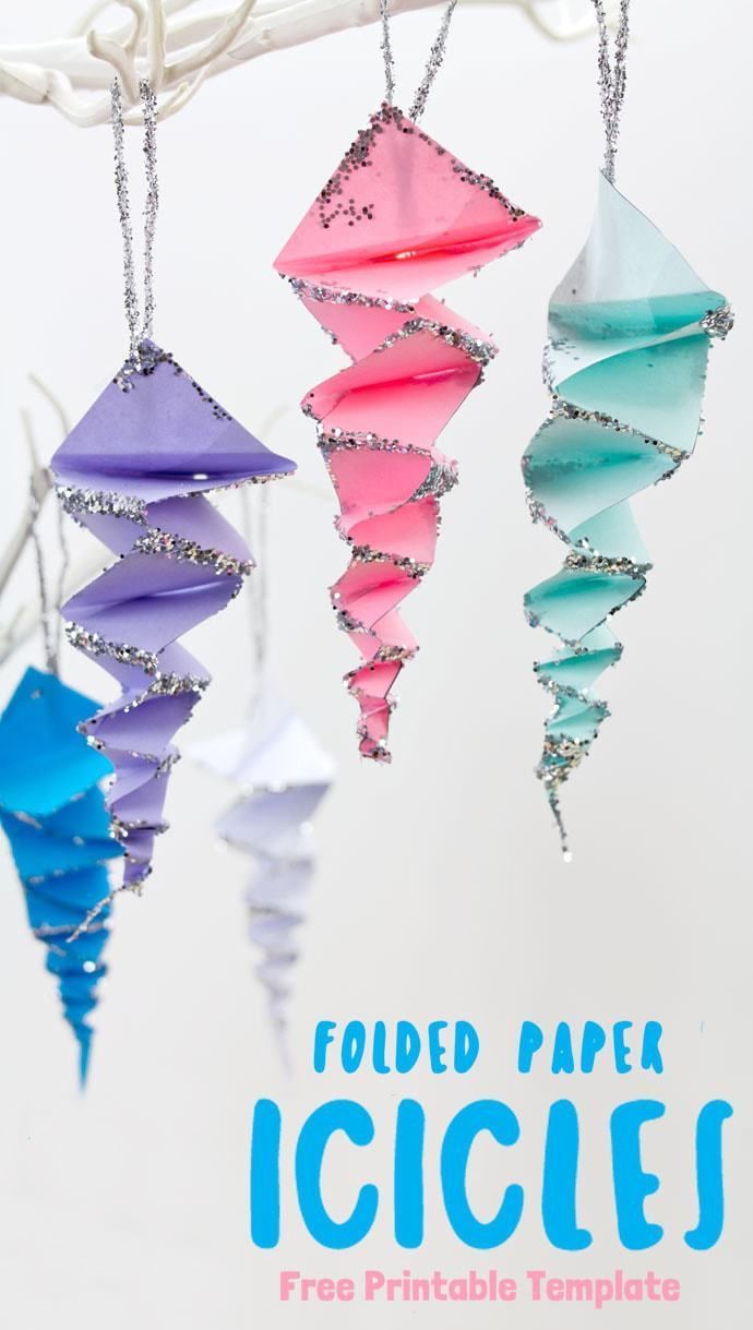 Folded Paper Icicles -   23 winter crafts for kids to make
 ideas