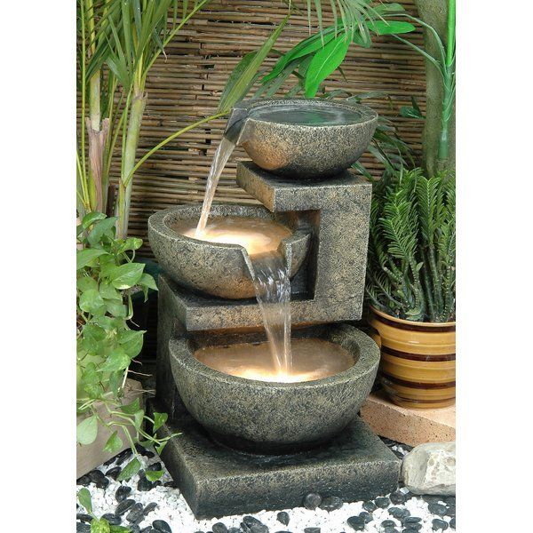 Fiber and Resin Bowl Fountain with Light -   24 garden design water
 ideas