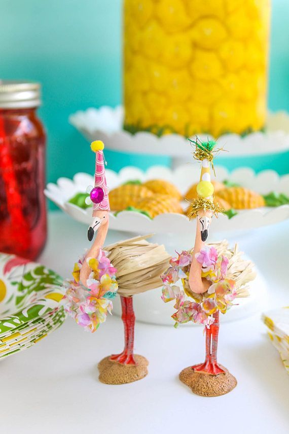 This little gal is ready to hula! Bring some fun to your next party or event with this whimsical flamingo. Each animal is hand painted, and adorned with fun party accessories. She is the perfect size to fit on a big cupcake, or pair a few on the top of a small cake. Be sure to check out the coordinating number cake toppers too. Each flamingo will have a grass skirt, party hat, and a handmade/hand painted lei. If there is a specific color scheme youd like for the hat, please let me know i... -   24 small animal crafts
 ideas