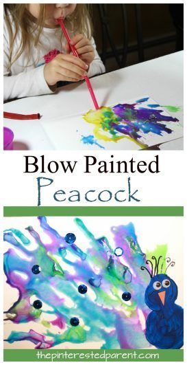Straw Blown Peacock Painting -   24 small animal crafts
 ideas