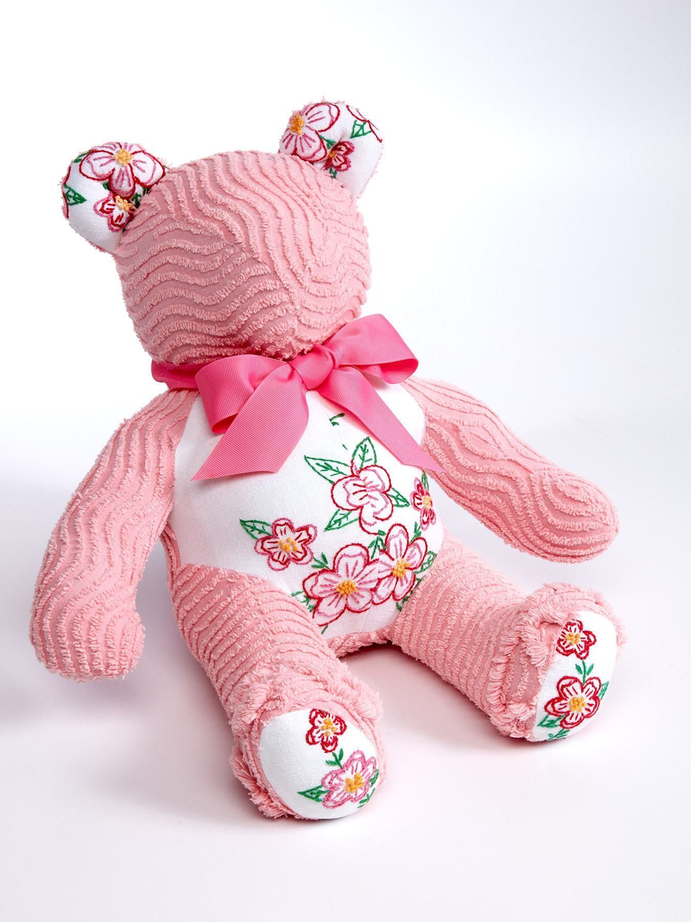 Snuggle Up Pink and Floral Chenille Teddy Bear -   25 crafts gifts teddy bears
 ideas