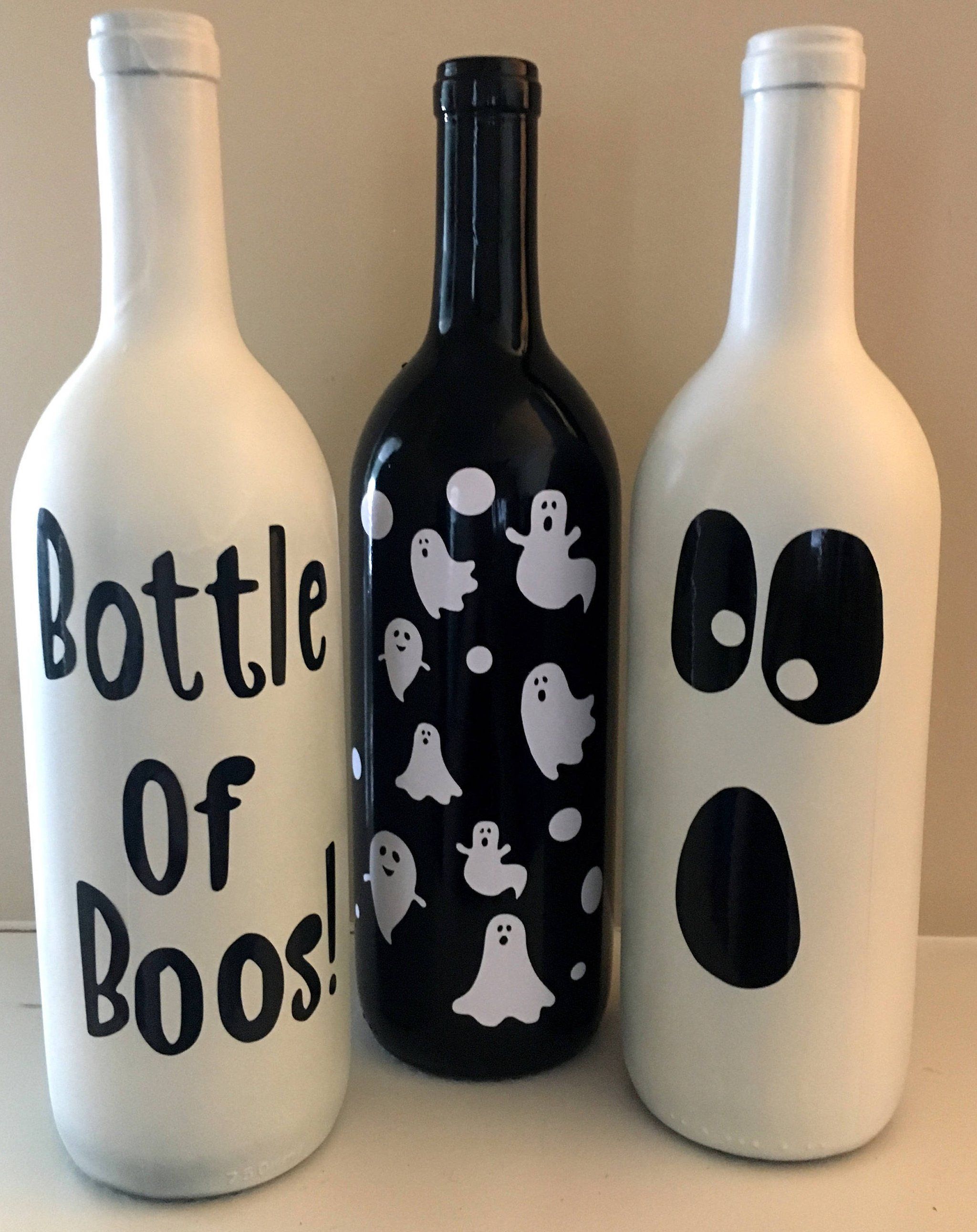 Bottle of Boos Trio Upcycled Wine Bottles -   25 halloween wine bottle
 ideas
