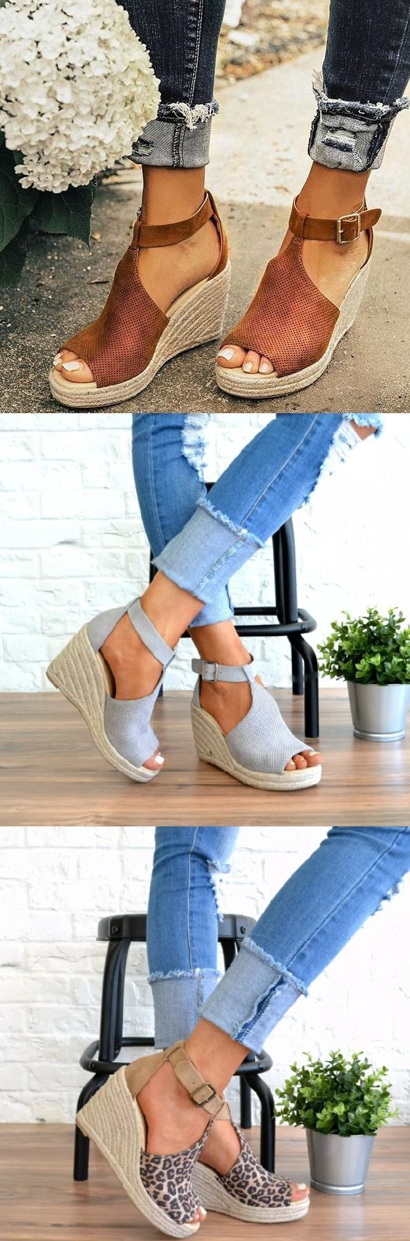$39.99 USD Women Chic Espadrille Wedges Adjustable Buckle Sandals -   25 long style straight
 ideas