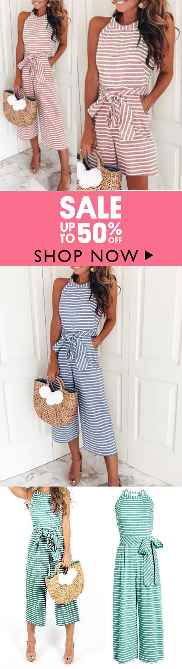 10000+bought & BIG SALE !!  Striped Vacation Casual Jumpsuit -   25 rock style casual
 ideas