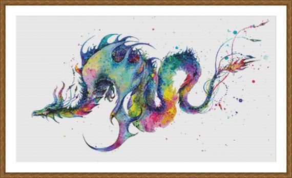 Rainbow Dragon, Watercolor Painting - Counted Cross Stitch Pattern, Cross-stitch, crossstitch, xstit -   8 feminine foot tattoo
 ideas