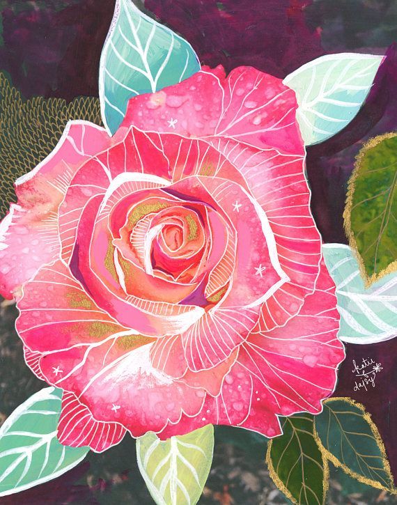 Giant Rose Garden Art Print | Mixed Media Painting | Floral Photograph | Katie Daisy | 8x10 | 11x14 -   11 rose garden illustration
 ideas