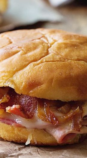 Hot Ham and Cheese Sandwiches with Bacon and Caramelized Onions -   14 grilled sandwich recipes
 ideas