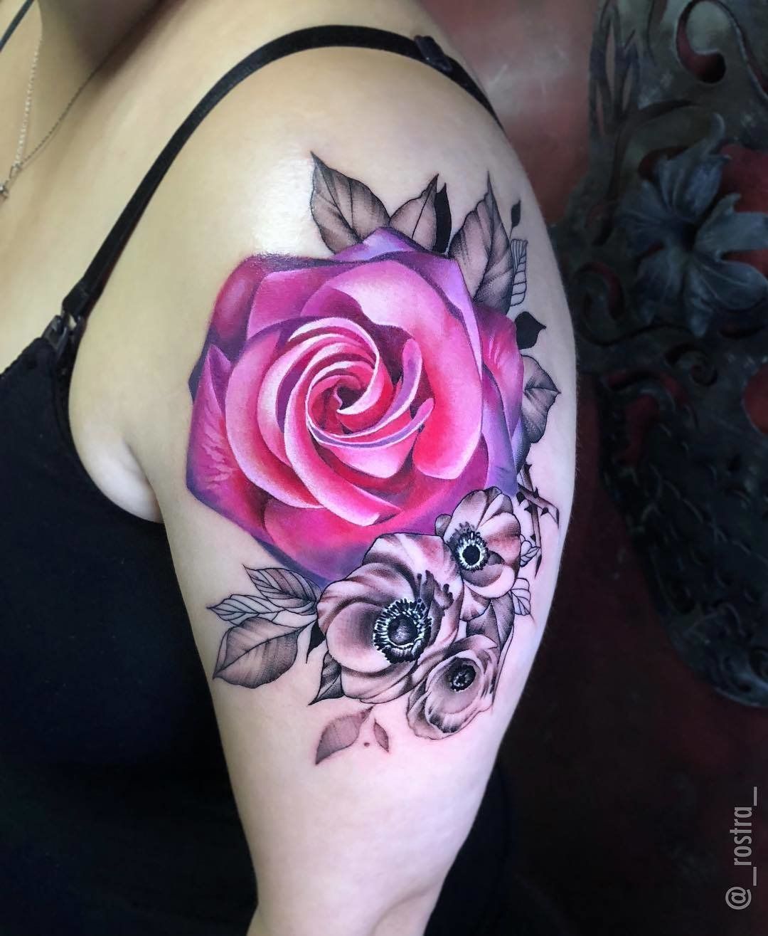 And yes, here's more pink and purple roses, because I am OBSESSED. -   14 pink rose tattoo
 ideas