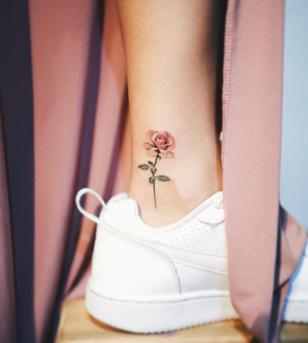 80 Adorable Ankle Tattoos That All Deserve Oscars -   14 pink rose tattoo
 ideas