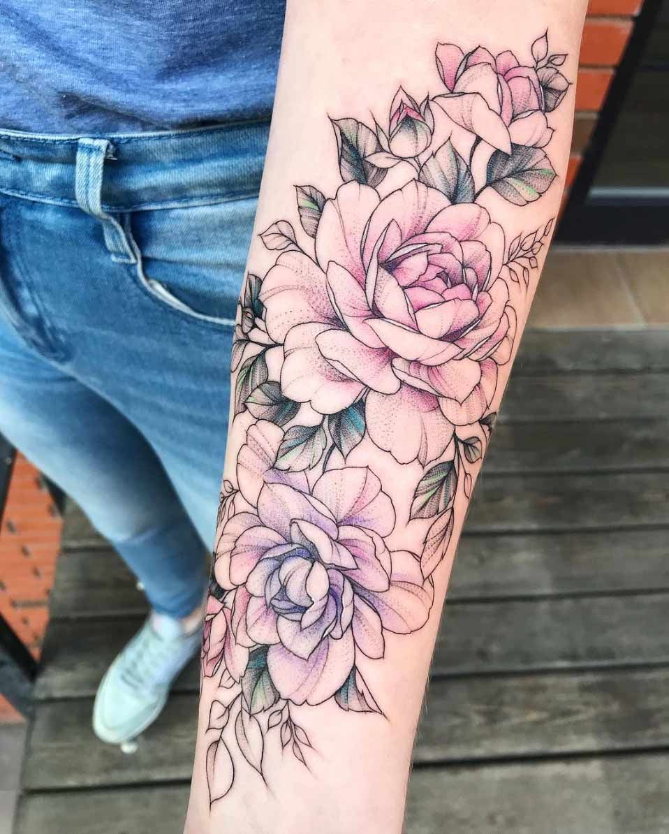 80 Floral Tattoos You Absolutely Can't Miss -   14 pink rose tattoo
 ideas