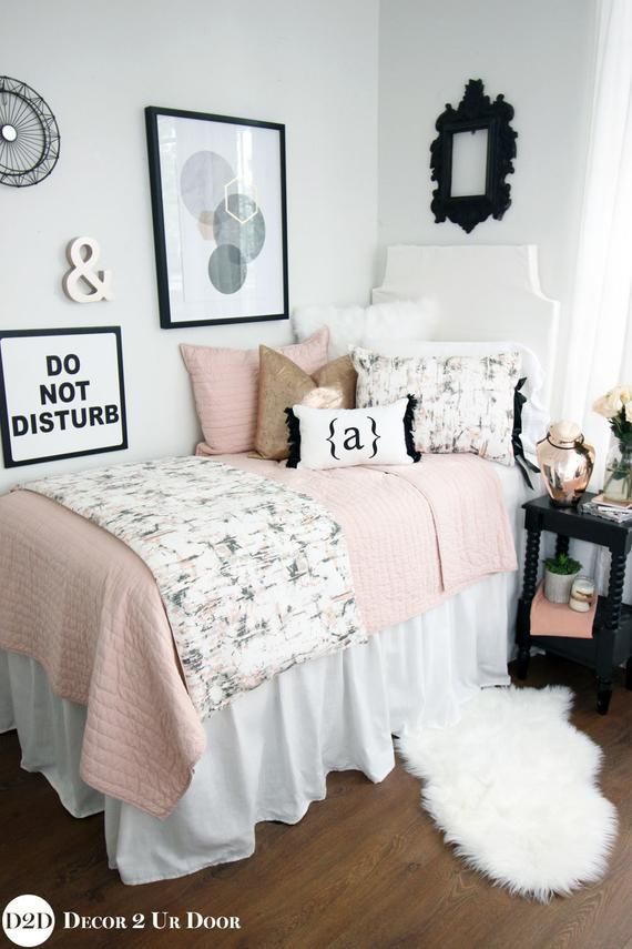 Black, Blush & Rose Gold Marble Dorm Bedding Set |Dorm Bedding Set |Twin XL Bedding Set |College Dorm Bedding | TXL Dorm Bedding -   15 dorm decor bedding
 ideas