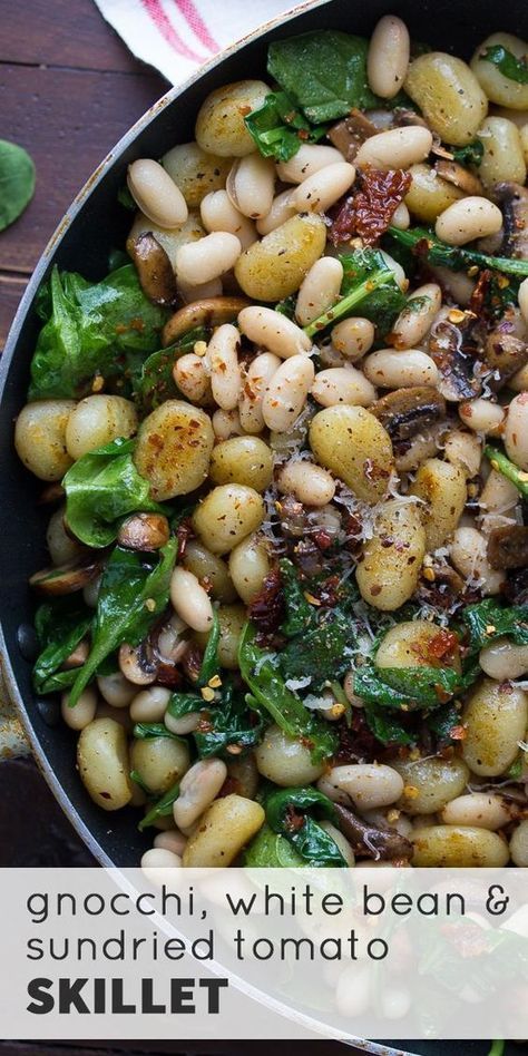 One Pan Gnocchi With Sundried Tomatoes and White Beans -   15 healthy recipes vegetarian
 ideas