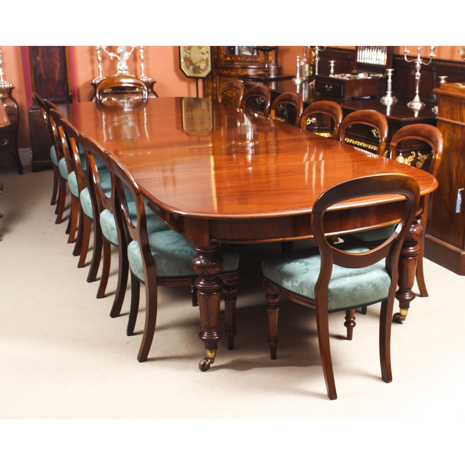 Antique 12 ft Victorian D-end Mahogany Dining Table & 14 chairs 19th C -   16 antique decor dining
 ideas