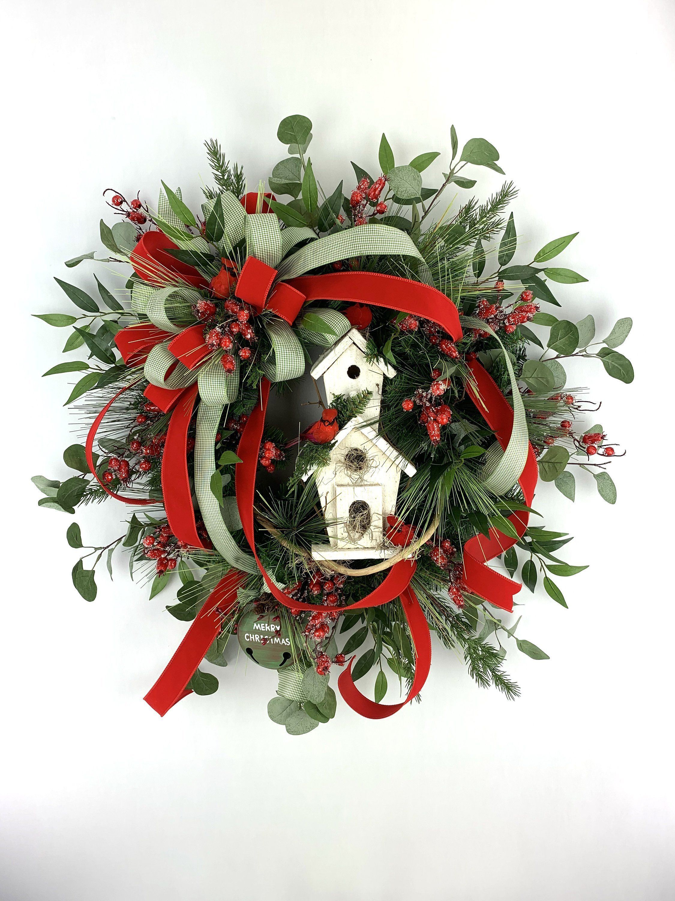 X-LG Christmas Wreath with Birdhouse and Cardinals, Christmas Door Wreath, Christmas Wreath, Winter Wreath with Cardinals, Winter Decor -   16 winter decor lights
 ideas