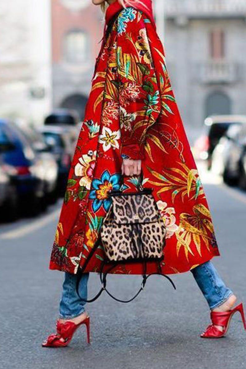 Red Plant Print Coat -   17 feminine casual style
 ideas