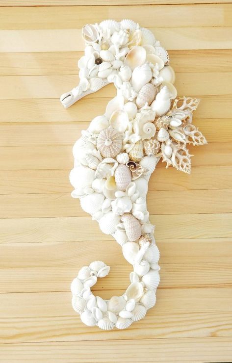 Seashell SeahorseShell Seahorse - Seahorse Shell Art - Beach Decor - Seashell Seahorse Wall Hanging - Coastal Decor - Nautical Decor -   17 seashell crafts awesome
 ideas