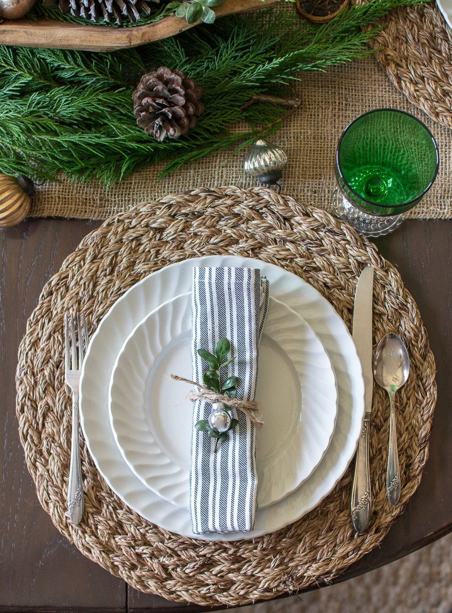 Classic French Farmhouse Striped Napkins, set of 6, 3 colors available -   18 christmas dining decor
 ideas