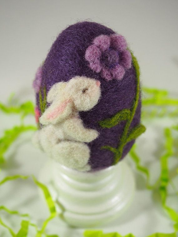 Easter Egg / Needle Felted Egg / Spring Ornament / Wool Felt Egg with Bunny and Flowers / Miniature Sculpture -   18 spring crafts felt
 ideas