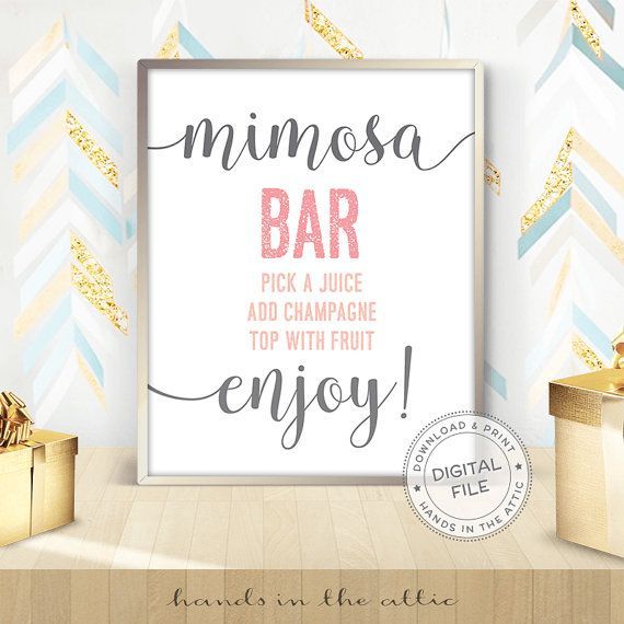 Mimosa bar sign, bridal shower display, bachelorette party props, drinks signage, party signs, pre-wedding celebration, DIGITAL download -   20 diy bar party
 ideas